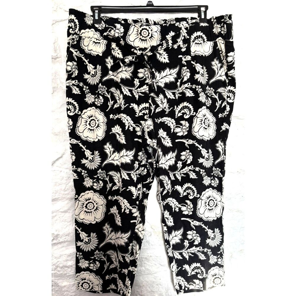 Calligraphie Linen Blend Paperbag Waist Pull On Pants with Ties Plus size 3X